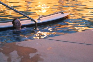 My wife photographed at sunset.